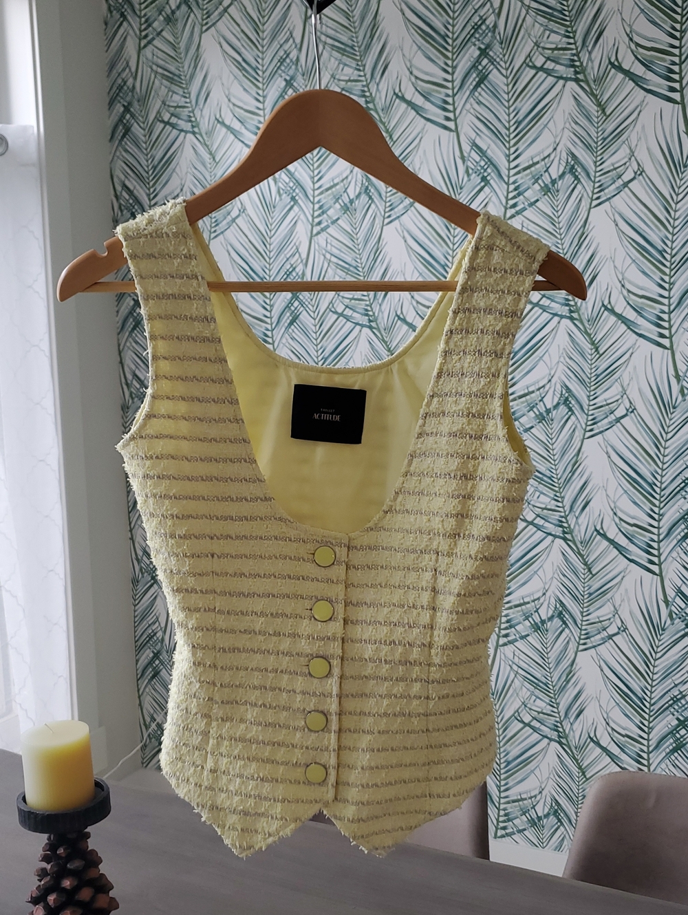 Actitude- Tweed Look Vest Sz.small PTP 16.5 Enamel Buttons, Cotton/poly/acrylic